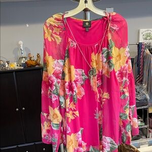 JM Collection Vibrant Floral Blouse in Pink and Yellow